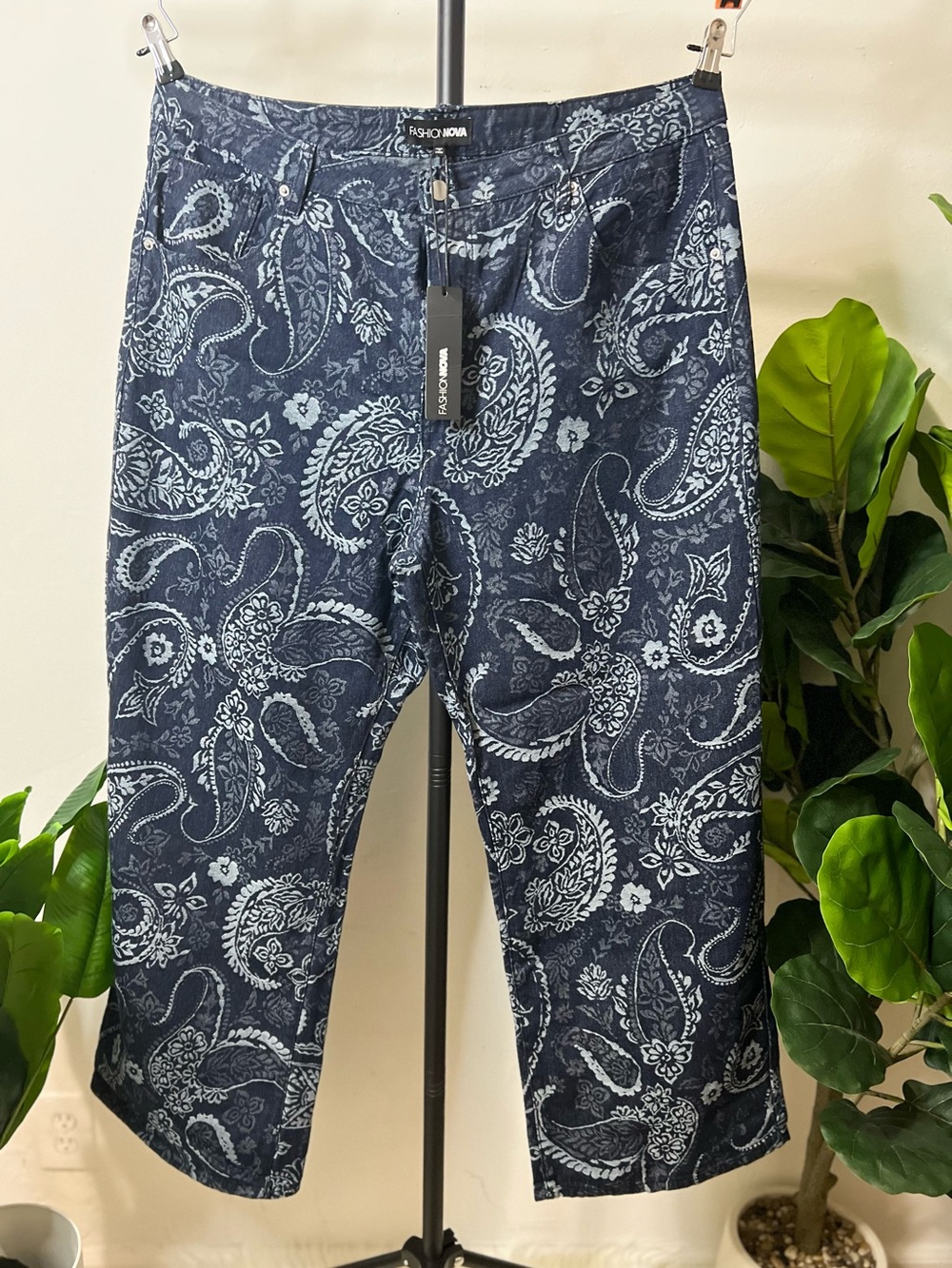 Fashion Nova Plus Paisley Denim Jeans Y2K Cropped Pants Size 18 Plus